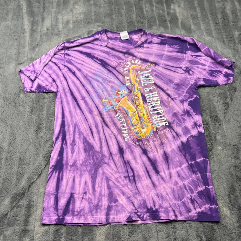 Gildan 2008 New Orleans Jazz & Heritage Festival Tie Dye T-Shirt Purple Large